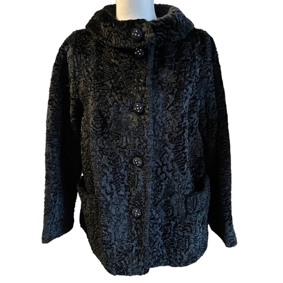 LANE Bryant Vintage Faux Fur Jacket Coat Black - Picture 3 of 7